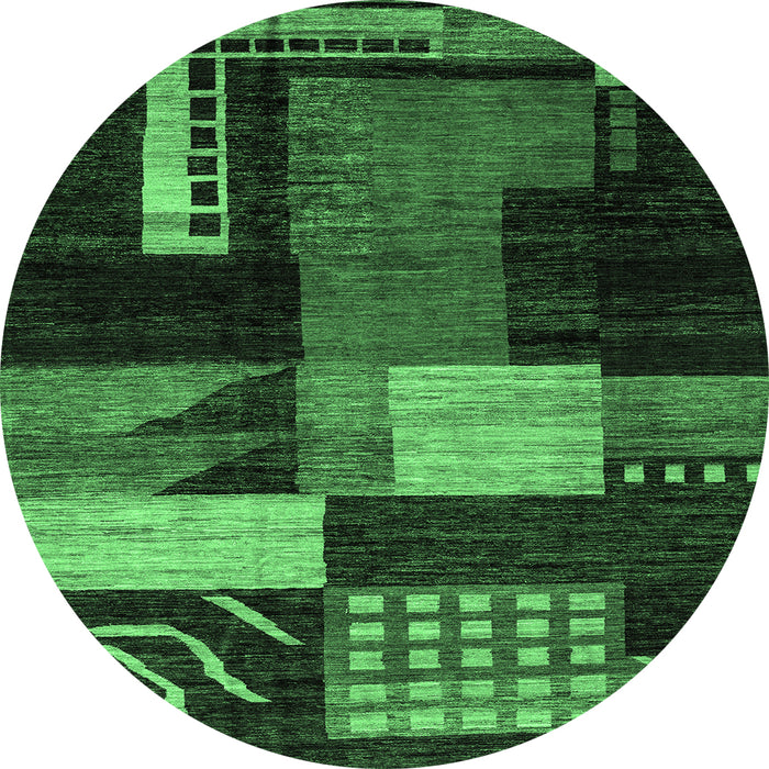 Round Machine Washable Oriental Emerald Green Modern Area Rugs, wshabs4246emgrn
