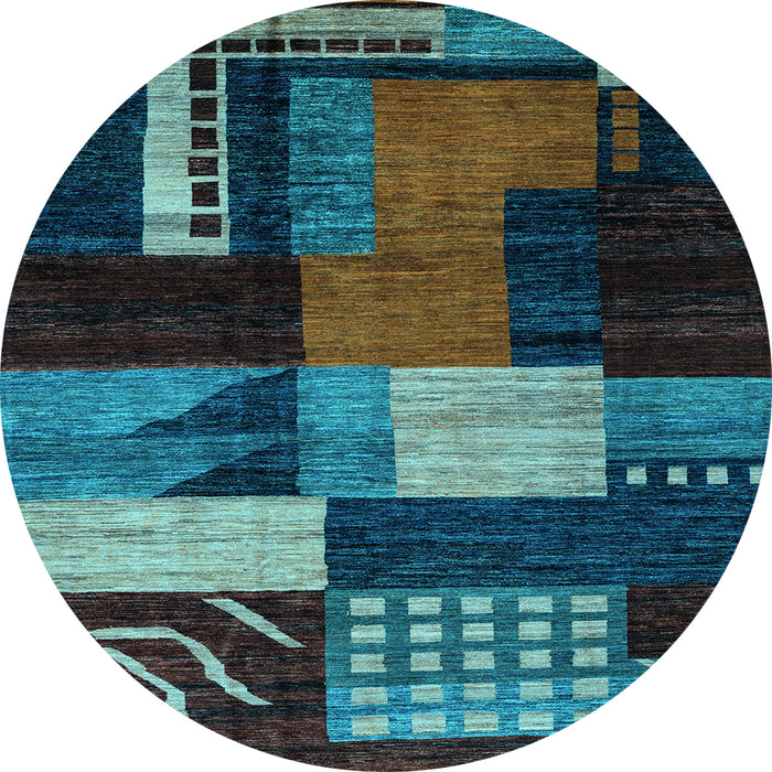 Round Machine Washable Oriental Light Blue Modern Rug, wshabs4246lblu