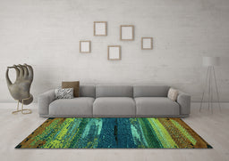 Machine Washable Oriental Turquoise Modern Area Rugs in a Living Room,, wshabs4247turq