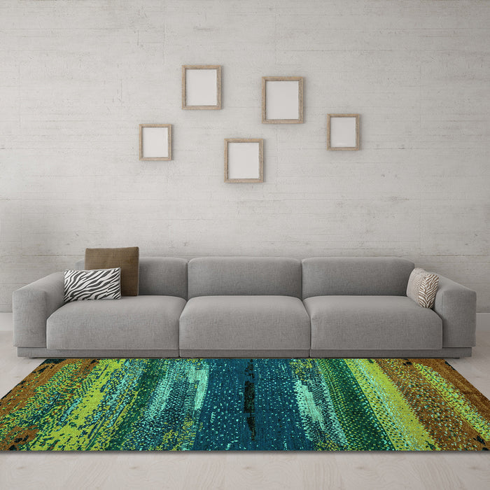 Machine Washable Oriental Turquoise Modern Area Rugs in a Living Room,, wshabs4247turq