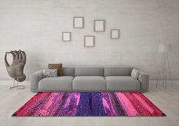 Machine Washable Oriental Pink Modern Rug in a Living Room, wshabs4247pnk