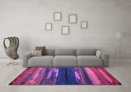 Machine Washable Oriental Purple Modern Area Rugs in a Living Room, wshabs4247pur
