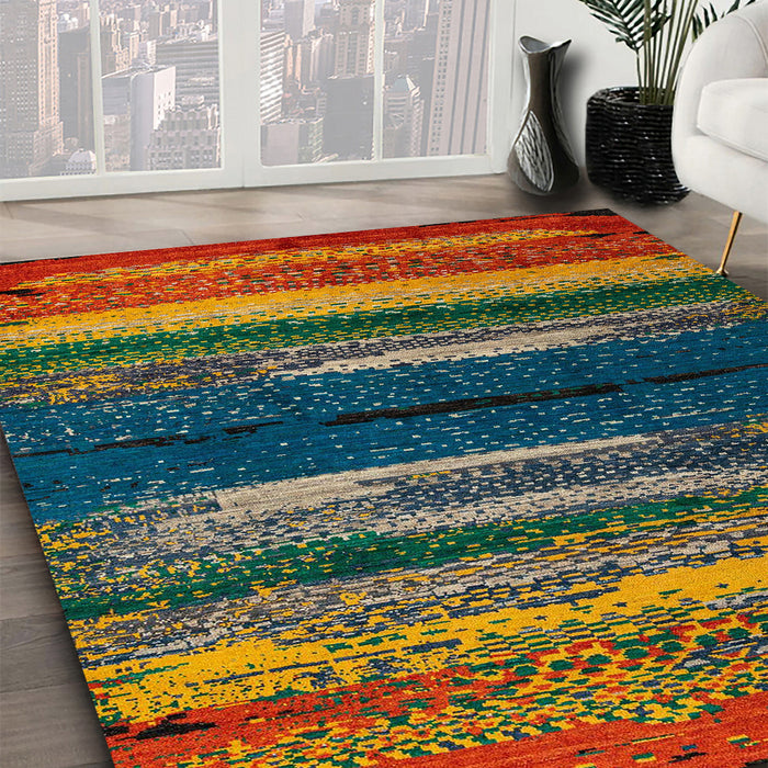 Machine Washable Abstract Vermilion Red Rug in a Family Room, wshabs4247