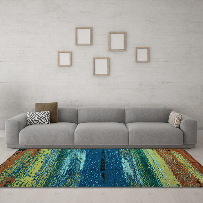 Machine Washable Oriental Light Blue Modern Rug in a Living Room, wshabs4247lblu