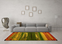 Machine Washable Oriental Yellow Modern Rug in a Living Room, wshabs4247yw