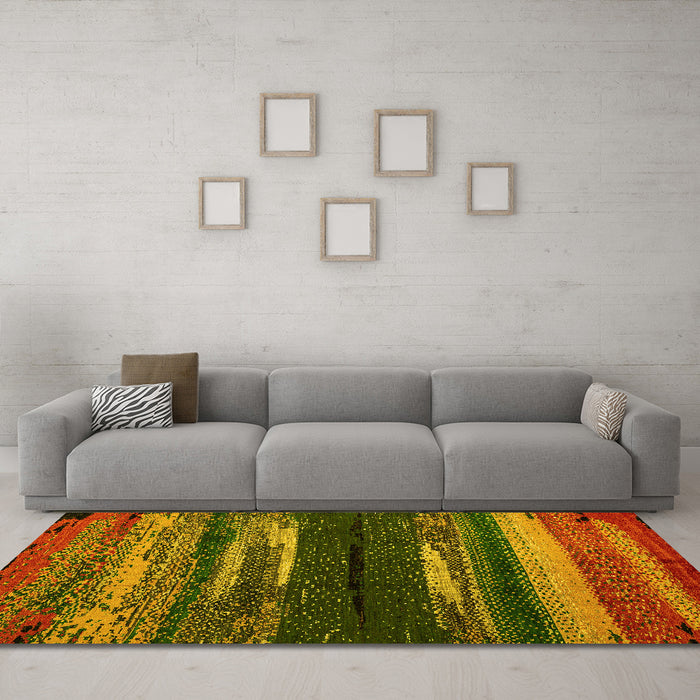 Machine Washable Oriental Yellow Modern Rug in a Living Room, wshabs4247yw