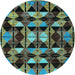 Round Machine Washable Oriental Light Blue Modern Rug, wshabs4248lblu