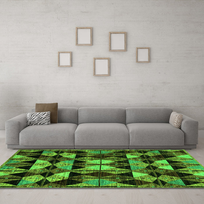 Machine Washable Oriental Green Modern Area Rugs in a Living Room,, wshabs4248grn