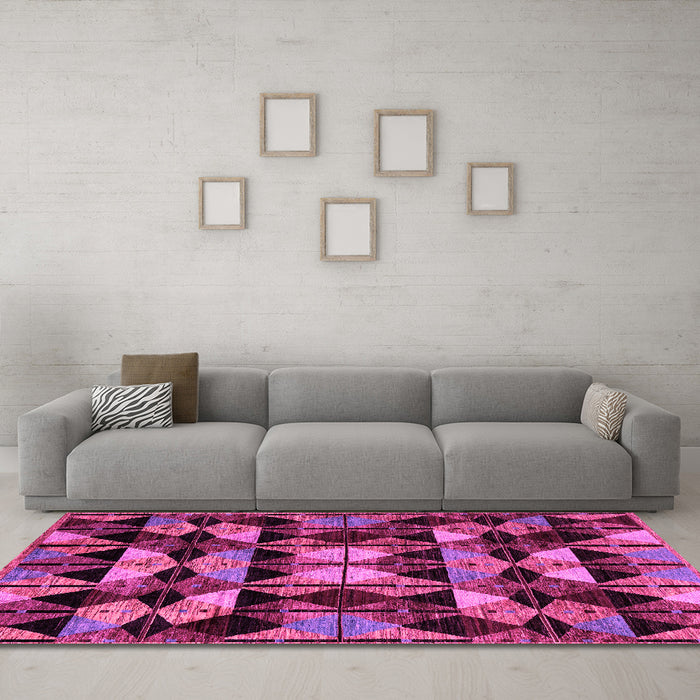 Machine Washable Oriental Pink Modern Rug in a Living Room, wshabs4248pnk