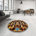 Round Machine Washable Abstract Night Red Rug in a Office, wshabs4248