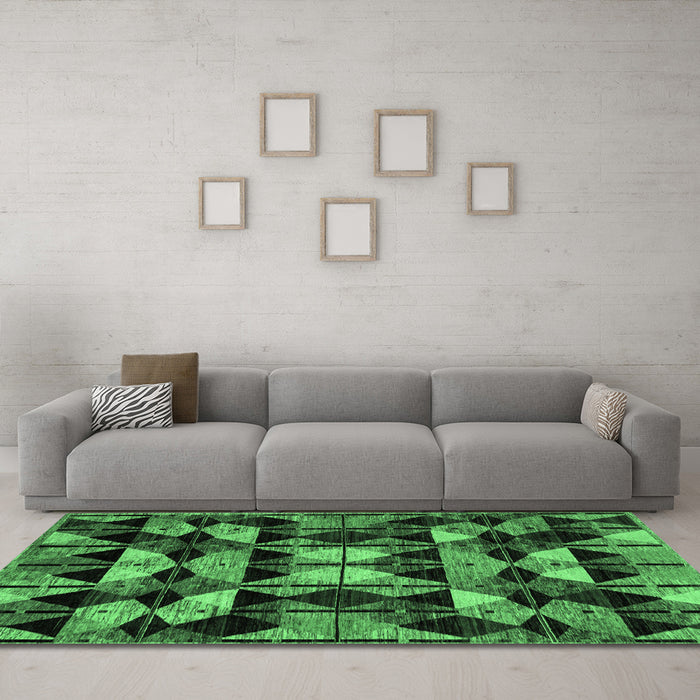 Machine Washable Oriental Emerald Green Modern Area Rugs in a Living Room,, wshabs4248emgrn