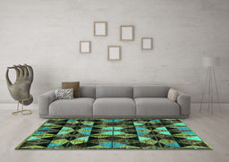 Machine Washable Oriental Turquoise Modern Area Rugs in a Living Room,, wshabs4248turq