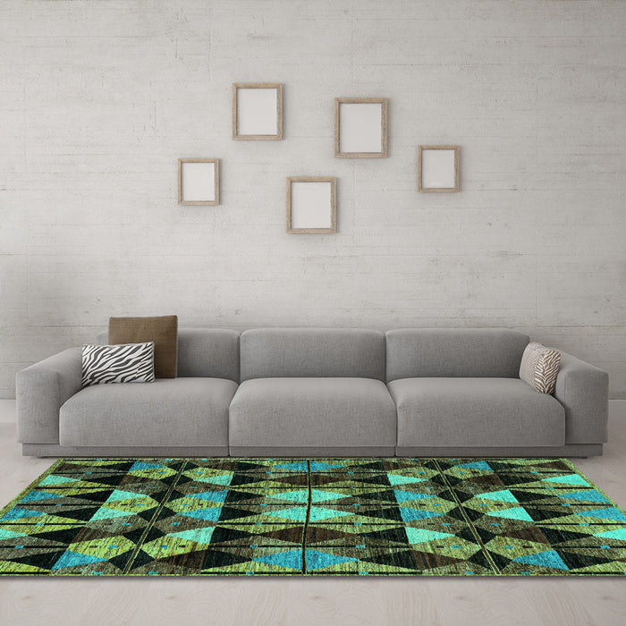 Machine Washable Oriental Turquoise Modern Area Rugs in a Living Room,, wshabs4248turq