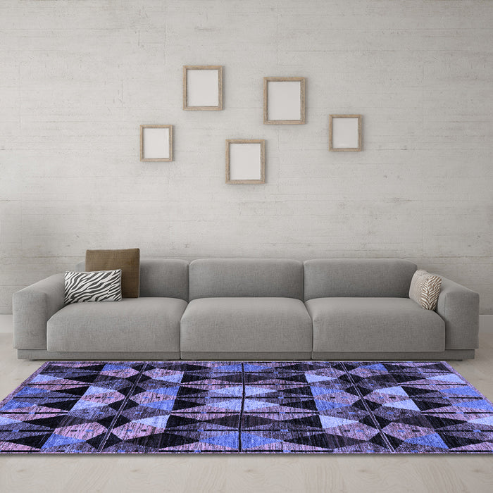 Machine Washable Oriental Blue Modern Rug in a Living Room, wshabs4248blu