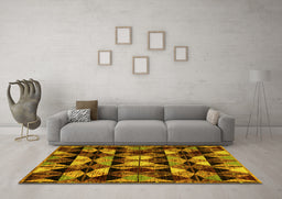 Machine Washable Oriental Yellow Modern Rug in a Living Room, wshabs4248yw
