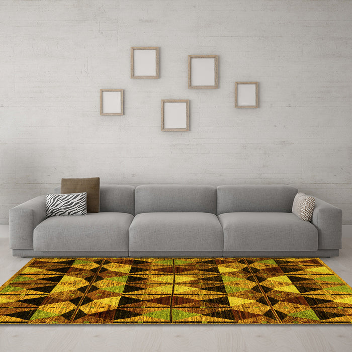 Machine Washable Oriental Yellow Modern Rug in a Living Room, wshabs4248yw