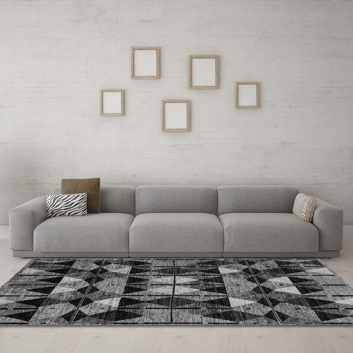 Machine Washable Oriental Gray Modern Rug in a Living Room,, wshabs4248gry