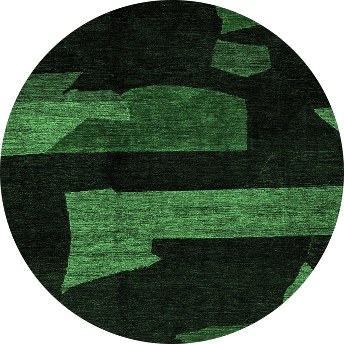 Round Machine Washable Oriental Emerald Green Modern Area Rugs, wshabs4249emgrn