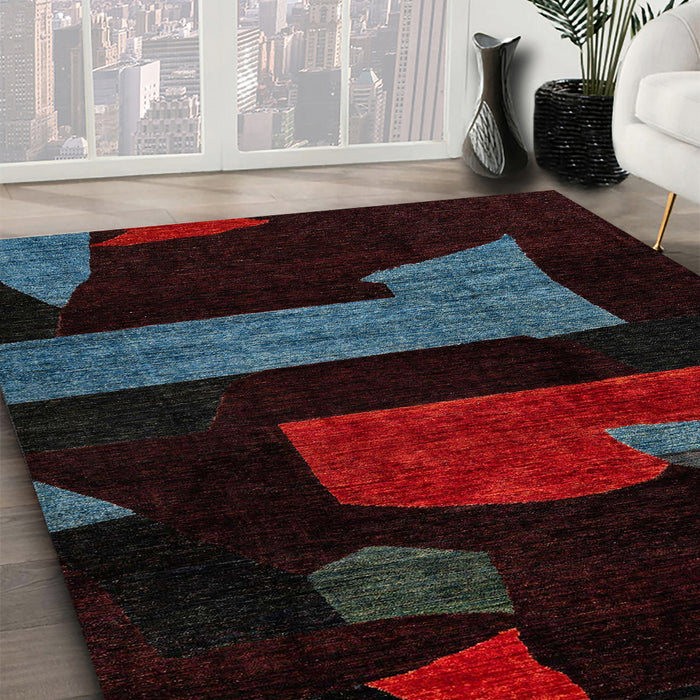 Machine Washable Abstract Red Rug in a Family Room, wshabs4249