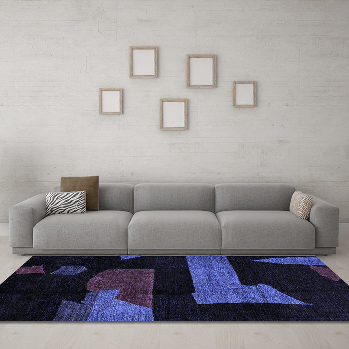 Machine Washable Oriental Blue Modern Rug in a Living Room, wshabs4249blu