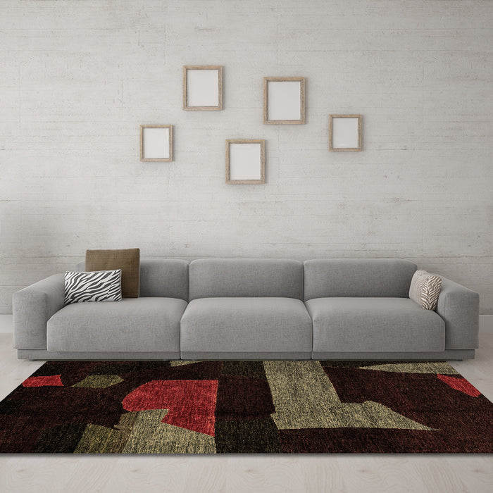 Machine Washable Oriental Brown Modern Rug in a Living Room,, wshabs4249brn
