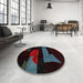 Round Abstract Red Oriental Rug in a Office, abs4249