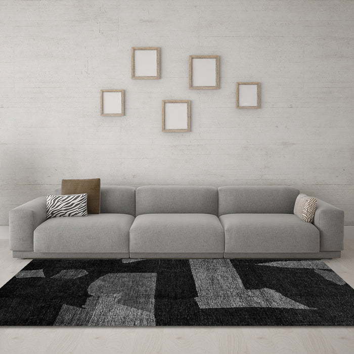 Machine Washable Oriental Gray Modern Rug in a Living Room,, wshabs4249gry