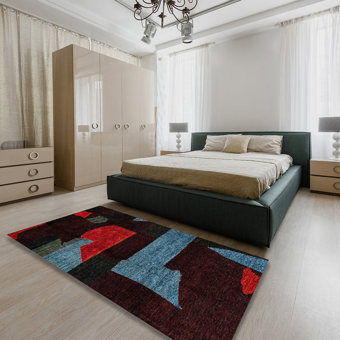 Machine Washable Abstract Red Rug in a Bedroom, wshabs4249