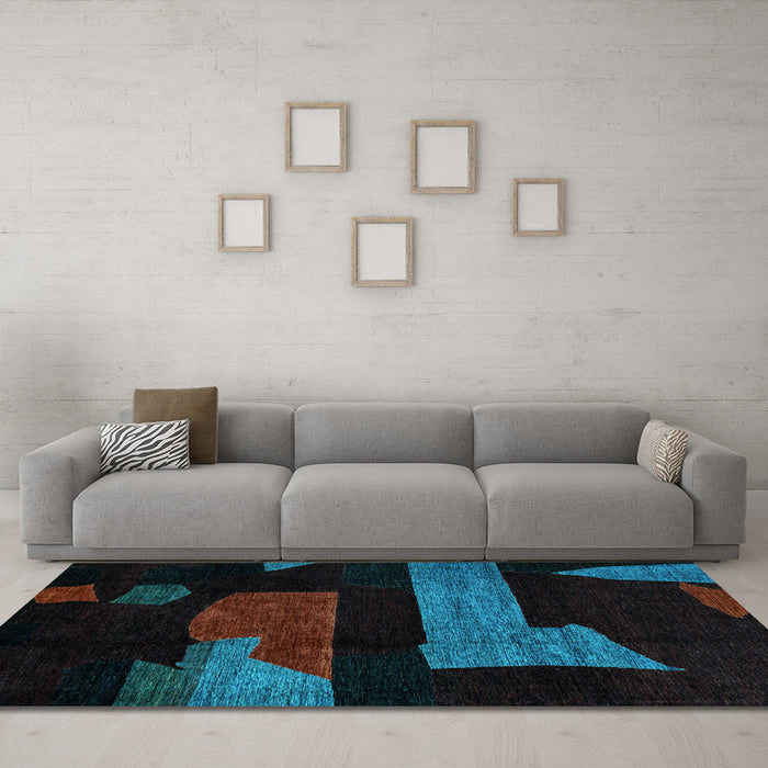 Machine Washable Oriental Light Blue Modern Rug in a Living Room, wshabs4249lblu