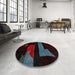 Round Machine Washable Abstract Red Rug in a Office, wshabs4249