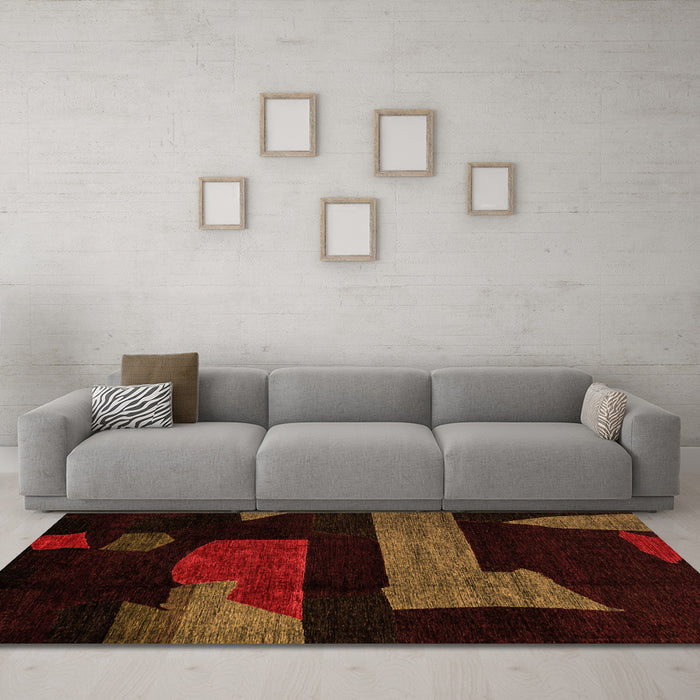 Machine Washable Oriental Orange Modern Area Rugs in a Living Room, wshabs4249org