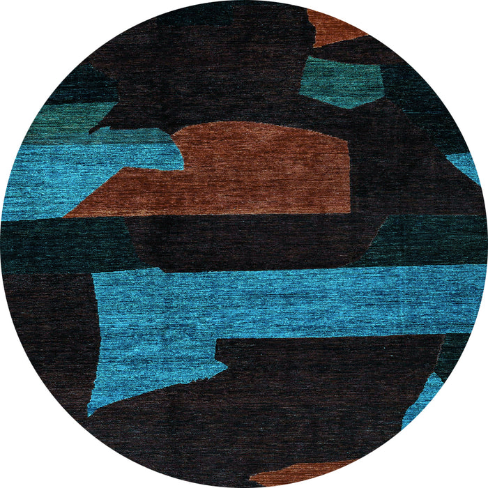 Round Machine Washable Oriental Light Blue Modern Rug, wshabs4249lblu