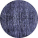 Round Abstract Blue Modern Rug, abs424blu