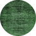 Round Machine Washable Abstract Emerald Green Modern Area Rugs, wshabs424emgrn