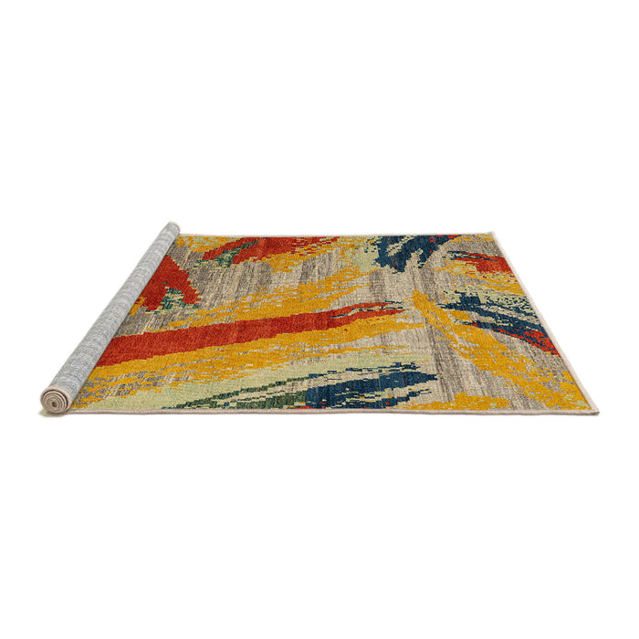 Sideview of Machine Washable Abstract Metallic Gold Rug, wshabs4250