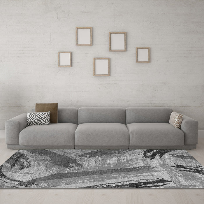 Machine Washable Oriental Gray Modern Rug in a Living Room,, wshabs4250gry