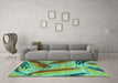 Machine Washable Oriental Turquoise Modern Area Rugs in a Living Room,, wshabs4250turq