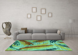 Machine Washable Oriental Turquoise Modern Area Rugs in a Living Room,, wshabs4250turq