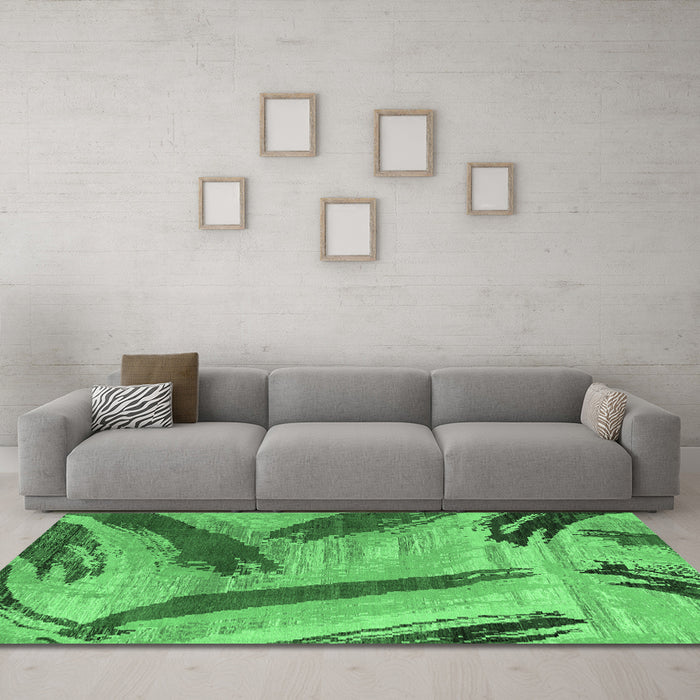 Machine Washable Oriental Emerald Green Modern Area Rugs in a Living Room,, wshabs4250emgrn
