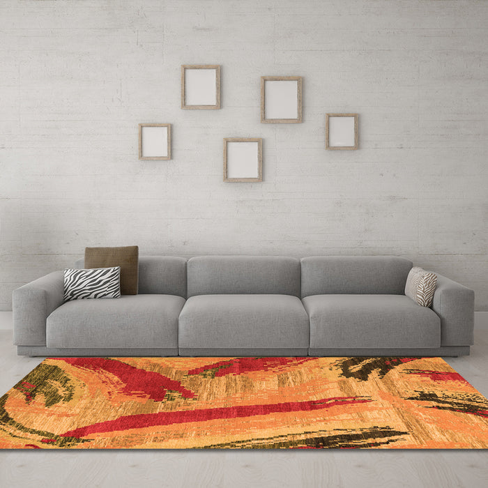 Machine Washable Oriental Orange Modern Area Rugs in a Living Room, wshabs4250org