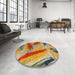 Round Machine Washable Abstract Metallic Gold Rug in a Office, wshabs4250