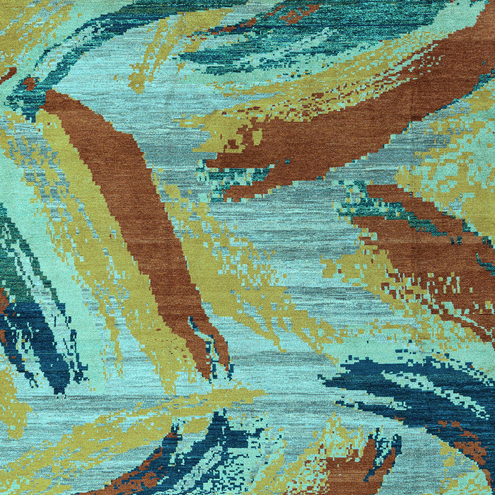 Square Machine Washable Oriental Light Blue Modern Rug, wshabs4250lblu