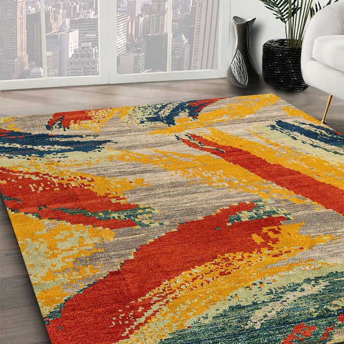 Machine Washable Abstract Metallic Gold Rug in a Family Room, wshabs4250