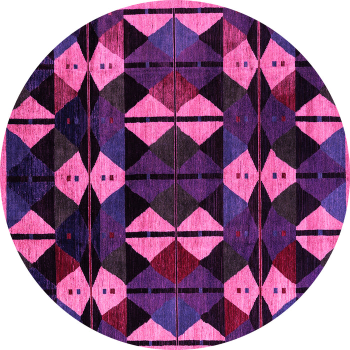 Round Machine Washable Oriental Pink Modern Rug, wshabs4251pnk
