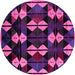 Round Machine Washable Oriental Pink Modern Rug, wshabs4251pnk