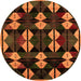 Round Machine Washable Oriental Orange Modern Area Rugs, wshabs4251org