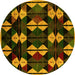 Round Machine Washable Oriental Yellow Modern Rug, wshabs4251yw