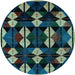 Round Oriental Light Blue Modern Rug, abs4251lblu