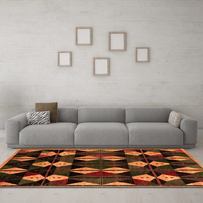 Machine Washable Oriental Orange Modern Area Rugs in a Living Room, wshabs4251org