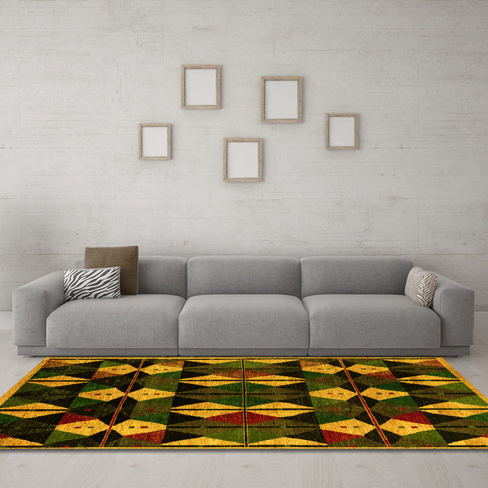 Machine Washable Oriental Yellow Modern Rug in a Living Room, wshabs4251yw